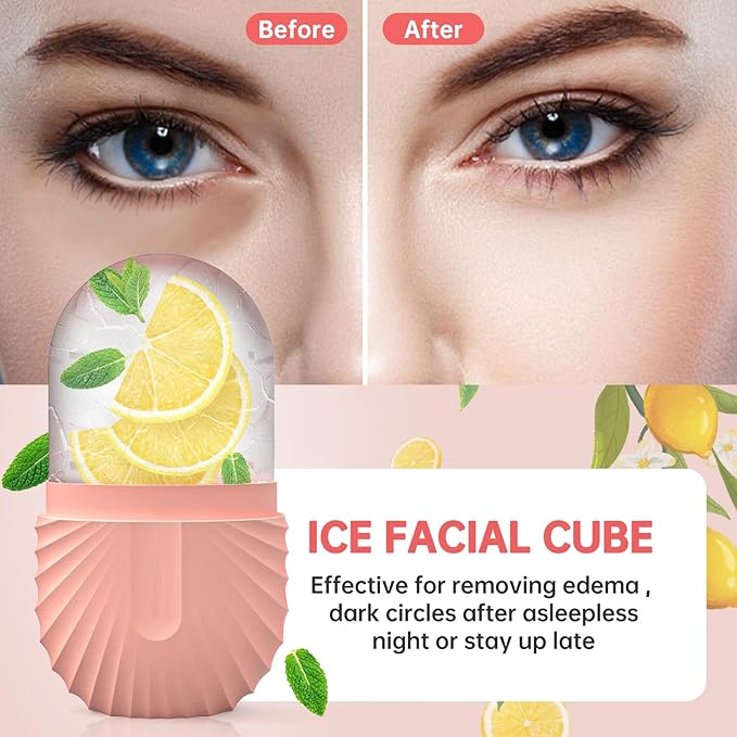 Ice Roller for Face and Eye,Ice Cube Roller Massager for Skin Women Care Tools, Naturally Conditioning De-Puff Eye Bags, Reduce Migraine Pain, Reusable Massage Silicone Ice Mold (Pink)
