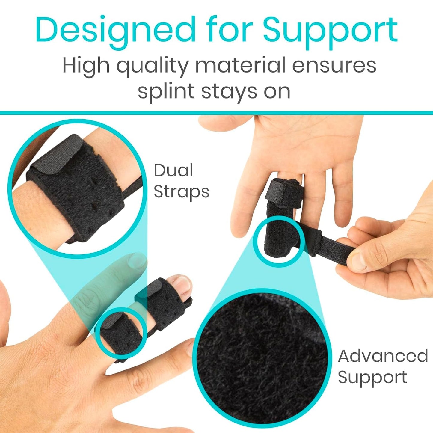 Vive Finger Splint (2 Pack) - Universal Finger Straightener - Broken and Trigger Finger Splints - Finger Brace for Arthritis pain and Support - Sprain Relief for Middle, Index, Ring, Pinky Fingers (Black)