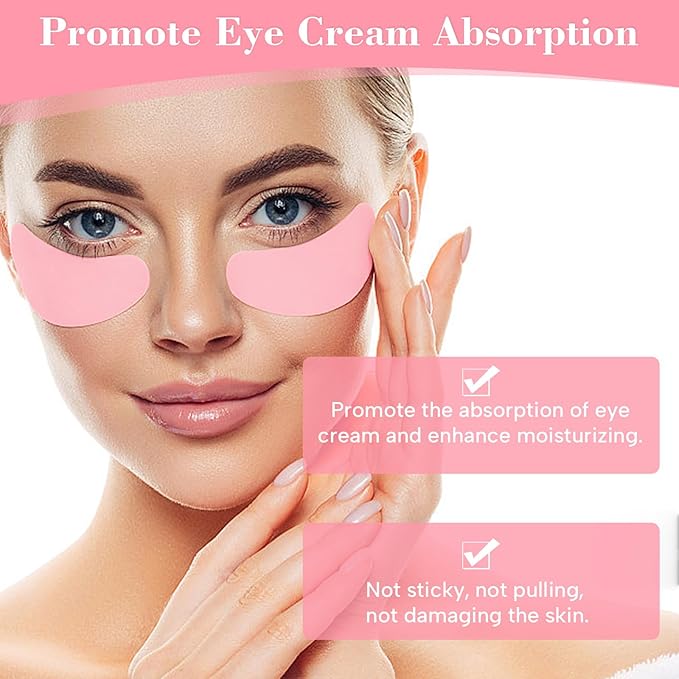 2PCS Under Eye Patches Silicone, Reusable Under Patches Plump Fine Lines & Wrinkles with Metal Eye Cream Applicator, Tin Case