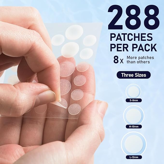 Pimple Patches for Face, 3 Sizes 288 Counts Acne Patches, Hydrocolloid Patches Zit Patches for Skin Care, Blemish Patches Invisible Acne Spot Treatment with Salicylic Acid, Tea Tree Oil