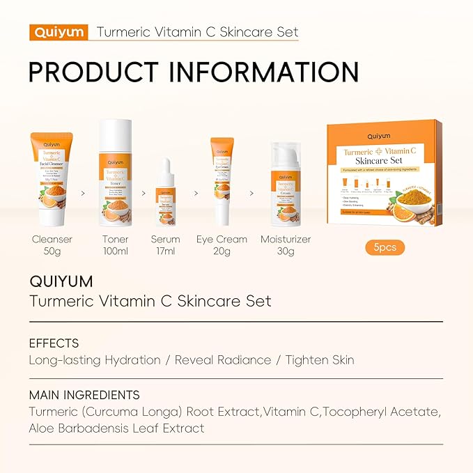 Skin Care Set, Turmeric Vitamin C Skincare 5PCS - Beauty Skin Care for Teens, Facial Skin Care Routine Set Kit, Improve Dark Spot, Reduce Acne, Moisturizer Women Mother's Day Gift