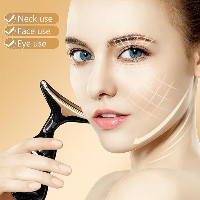 MMRH Firming Wrinkle Beauty Devicer for Facial/Neck/Eye, Multifunctional Vibration Massage Instrument, 3-in-1 Facial Skincare Instrument for Skin Care for Improve,Smooth and Tightening Skin (Black)