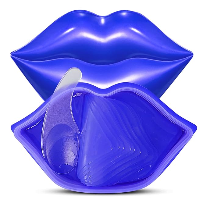Charm Kiss 20Pcs Moisturizing Lip Mask, Lip Sleep Mask Reduces Lip Lines and Restores Moisture, Lip Mask Effectively Nourishes the Lip Skin, Gel Treatment Lip Masks Plumping Lips Mask Lip Care Products (Blue)