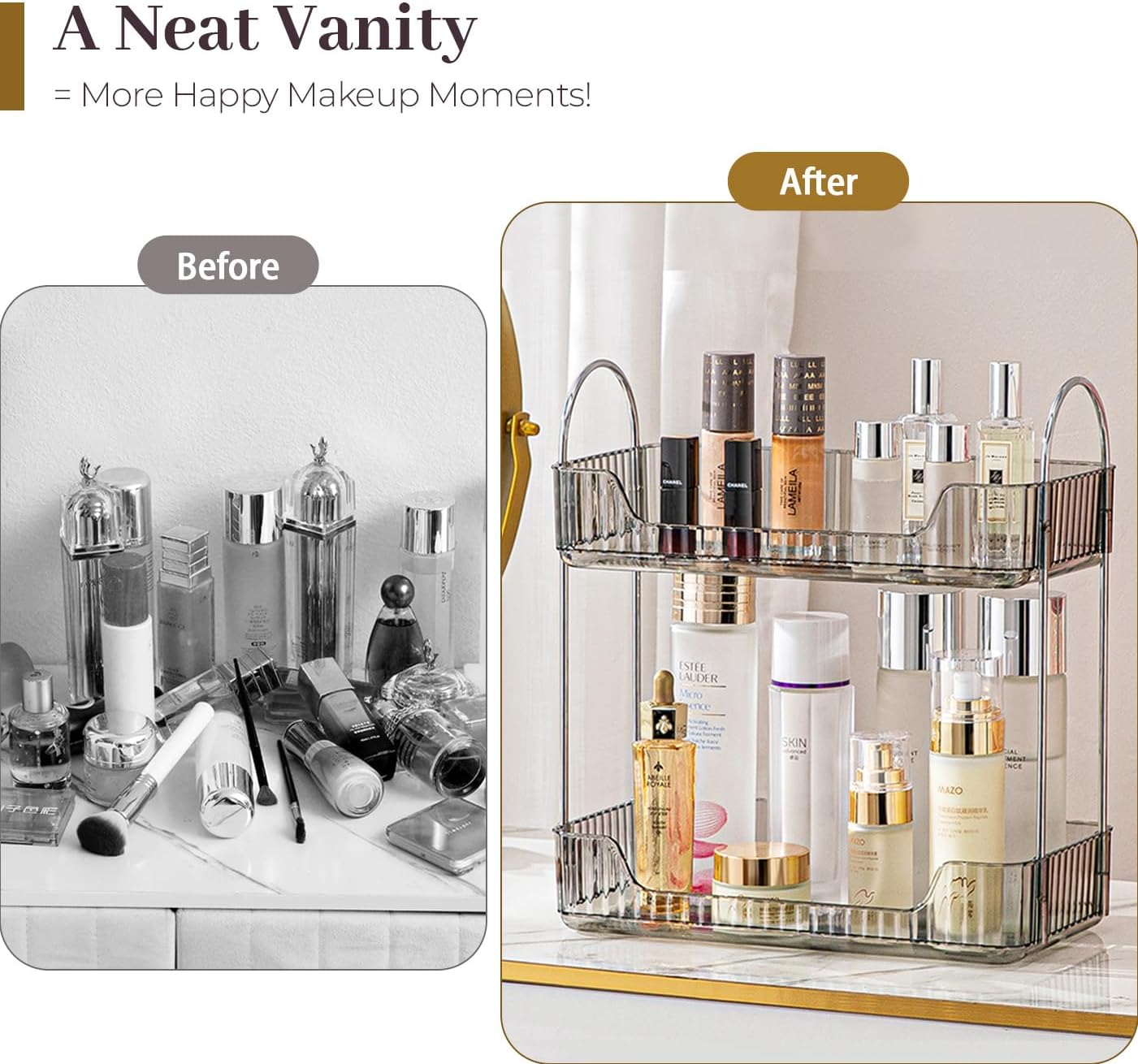 Aveniee Bathroom Counter Organizer Countertop, Makeup Perfume Shelf Storage, 2 Tier Skincare Cosmetic Tray for Dresser Vanity - Grey