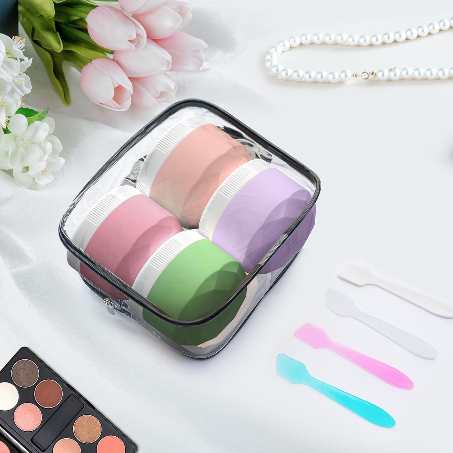 Travel Containers for Toiletries, 4-Pack TSA Approved Silicone Jars (1.7oz) - BPA Free Leakproof Cosmetic Containers for Creams, Lotion, Skincare & Makeup with Bonus Waterproof Bag