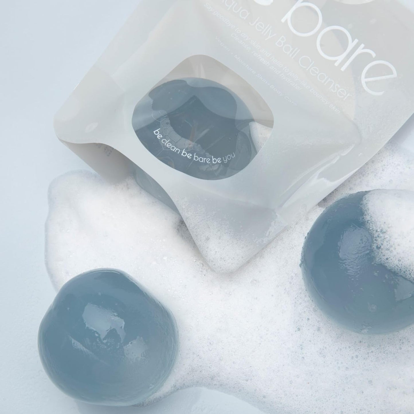 Naisture Be Bare Jelly Ball Cleanser, Daily Face Wash Korean Skin Care Cleanser Ball for Dry Skin with Squalane & Hyaluronic Acid for Skin Hydration and Moisturizing - Fresh Aqua (1.41oz)