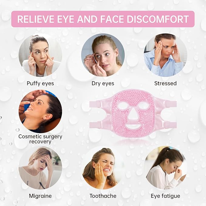 ZNÖCUETÖD Bundle of Gel Beads Ice Face Mask for Headaches, Puffy Eyes, Redness, Migraines and Gel Ice Pack Reusable Cooling Eye Pads and Under Patches