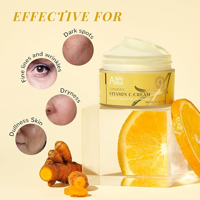 ANAI RUI Vitamin C Face Mask with Turmeric and Kaolin Clay & Vitamin C Face Moisturizer with Turmeric, Anti-Aging Facial Cream