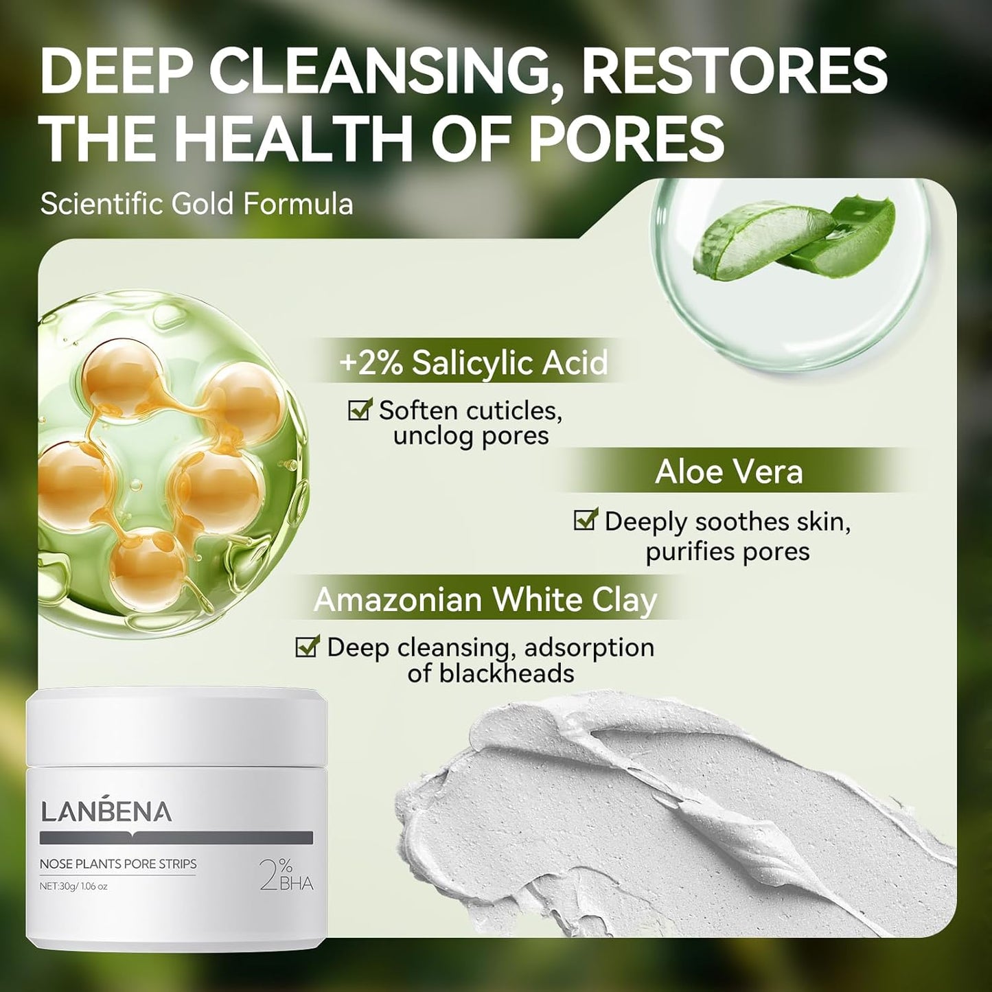 LANBENA 2-Pack Pore Strips: 2% Salicylic Acid BHA Nose Strips + Bamboo Charcoal Blackhead Peel-Off Mask | Deep Cleansing, Purifying Pore Treatment for Blackhead & Oil Removal, Plant-Based Skincare Duo