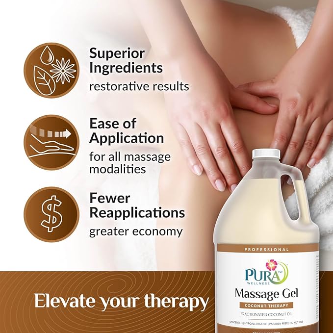 Coconut Therapy Massage Gel, Pura Wellness Massage Gel, Professional Deep Tissue Therapy, Coconut Massage, Massage Gel for Physical Therapy, Unscented Gel for Physical Therapy Recovery, 128oz