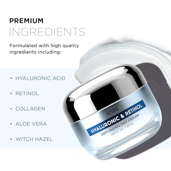 Azure Dermatologist Tested Hyaluronic & Retinol Face Moisturizer - K Beauty Anti-Aging Cream for Dark Spot Corrector Cream & Wrinkle Repair Face Cream - Korean Skincare - All Skin Type 1.69 fl oz