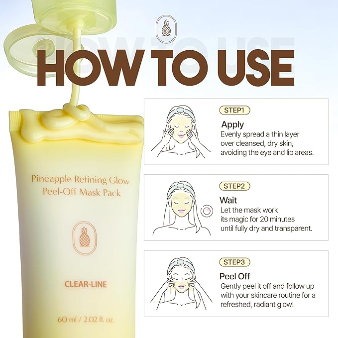 Pineapple Refining Glow Peel-Off Mask Pack, Clear-Line | Korean Skincare Mask Pack (60ml/2.02 fl.oz.)