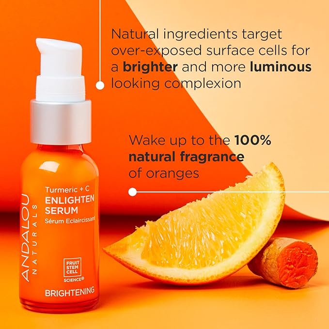 Andalou Naturals Skin Tone and Texture Improving Bundle Probiotic + C Renewal Cream, 1.7 Oz Turmeric + C Enlighten Serum, 1.1 Fl Oz.