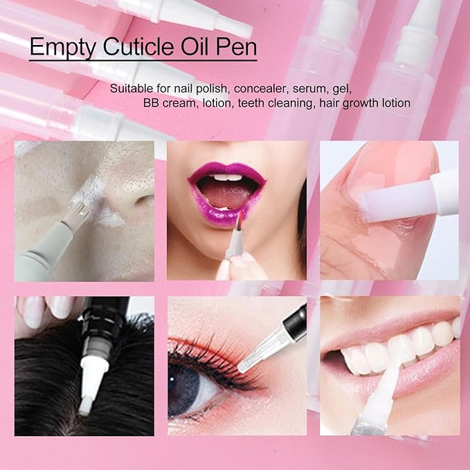 12Pcs Empty Cuticle Oil Pen Nail Oil Pen Transparent Twist Pens with Brush Tip for Lip Gloss Nail Polish Eyelash Growth Liquid with 16Stickers (3ML)
