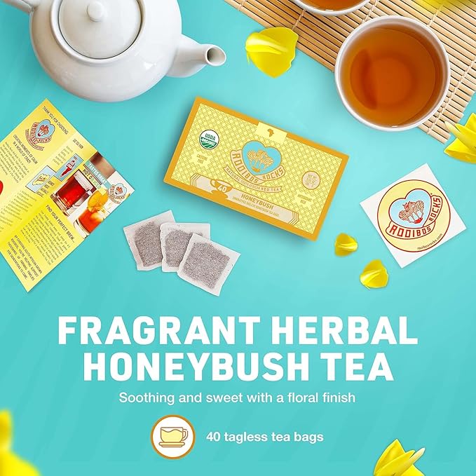 Caffeine Free South African Honeybush Tea 40 Decaf Tea Bags - Premium Tea Safe for Children, Pregnant Women and Nursing Moms โ Naturally Sweet, Sustainably Sourced and Ethically Farmed in South Africa