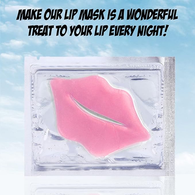24K Golden Hydrating Lip Mask Patches, Korean Skincare, Plumping Treatment, 30 Pieces (Pink (B))