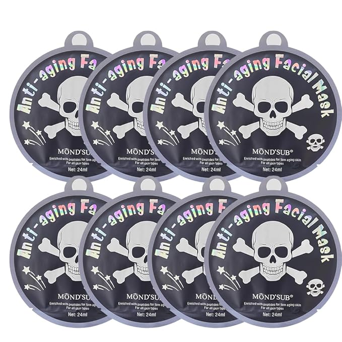 MOND'SUB Skull face mask,Hydrating and Soothing Facial Mask,Enriched with Peptides,Firm aging skin 8 packs-Spa Beauty Masks