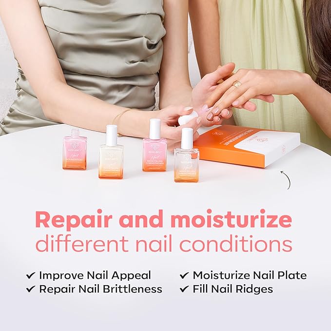 modelones Nail Strengthener, Ridge Filler for Nails, Clear Nail Polish for Thin, Weak & Damaged Nails, Nail Hardener for Nail Protection, Pink Glow, 15ml