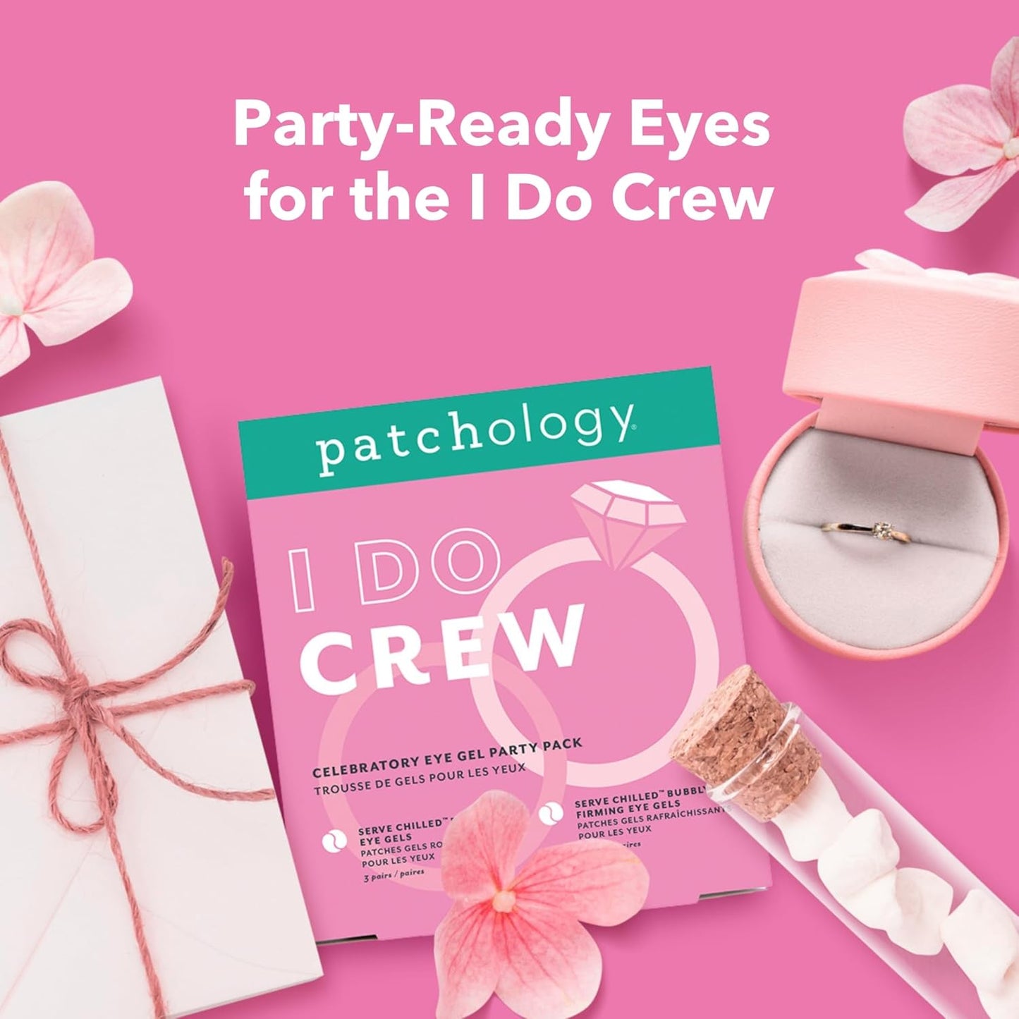 Patchology Hydrating Under Eye Gel Patches – I Do Crew Bridesmaid Gift Set with Rosé & Bubbly Serve Chilled Eye Masks (6 Count) – Cooling, Depuffing Skincare for Bridal Prep, Gifting & Self-Care