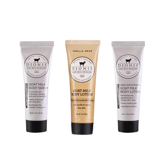 Dionis Goat Milk Skincare Body Care Set - Vanilla Bean Lotion, Body Lotion W/Retinol, Body Serum W/Collagen, Deep Hydration and Younger Skin