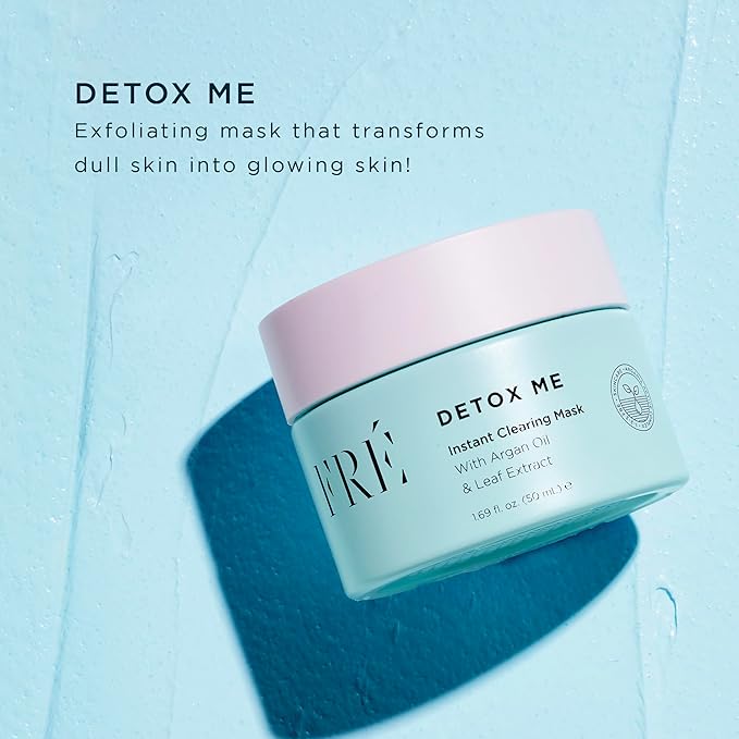 FRÉ Exfoliating Acne Face Mask, Detox Me Skincare - Prevents Acne, Breakouts & Unclogs Pores - Argan Oil, Dead Sea Salt & Kaolin Clay Mask for Face - Facial Scrub Blackhead & Dark Spot Reducer