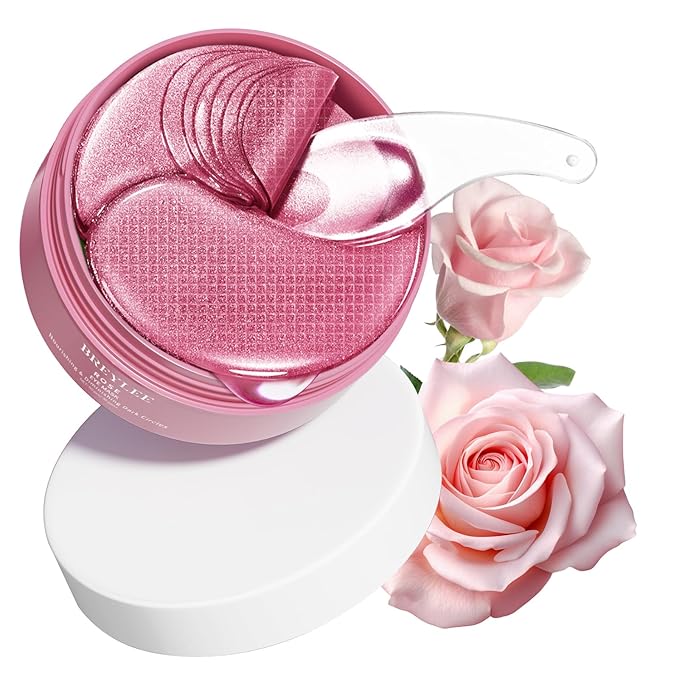 BREYLEE Pink Rose Eye Mask– 60 Pcs - Puffy Eyes and Dark Circles Treatments – Look Younger and Reduce Wrinkles and Fine Lines Undereye, Improve and Firm eye Skin - Pure Natural Material Extraction