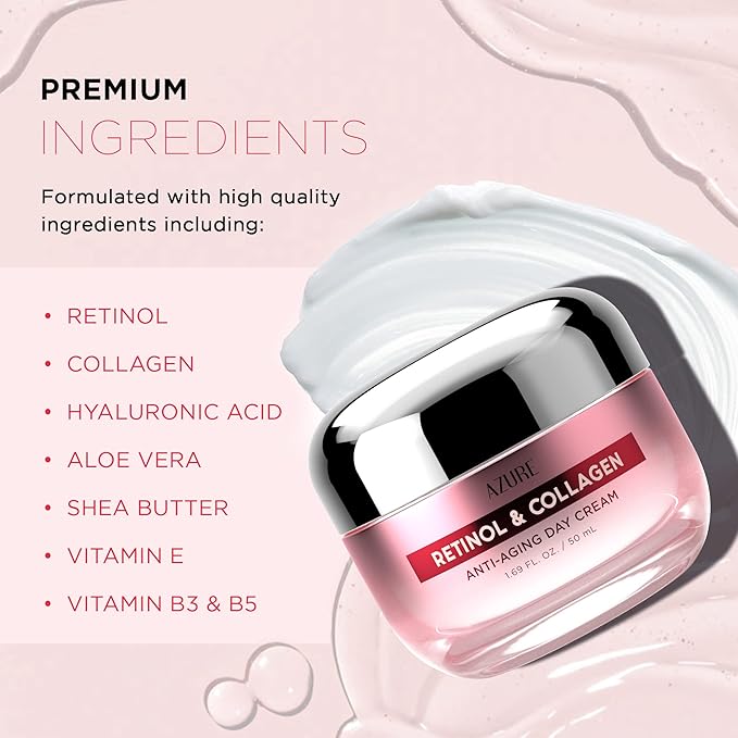 Azure Cosmetics Dermatologist Tested Retinol & Collagen Face Moisturizer - K Beauty Anti-Aging for Skin Renewal & Wrinkle Repair Face Cream - Korean Skincare - All Skin Type 1.69 fl oz