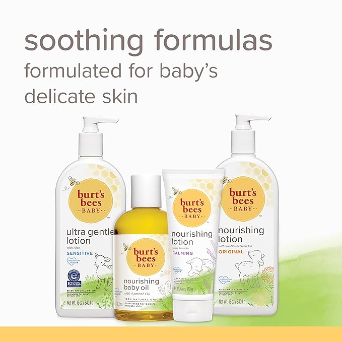 Burt's Bees Baby Ultra Gentle Lotion with Aloe for Sensitive Skin, Pediatrician Tested, 99% Natural Origin Baby Care, 12 Oz (Pack of 3)