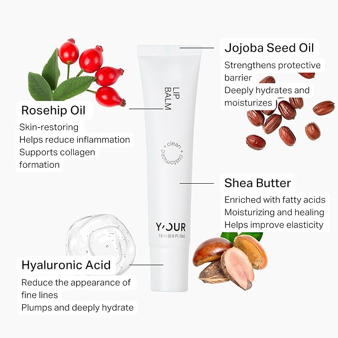 Y’OUR Intensive Lip Balm | Light-Weight & Comforting | with Natural Shea Butter & Rosehip Oil | Extreme Moisturizer for Dry Lips | Paraben-Free & Silicon-Free Lip Care Products | 15ml (0.5 oz.)