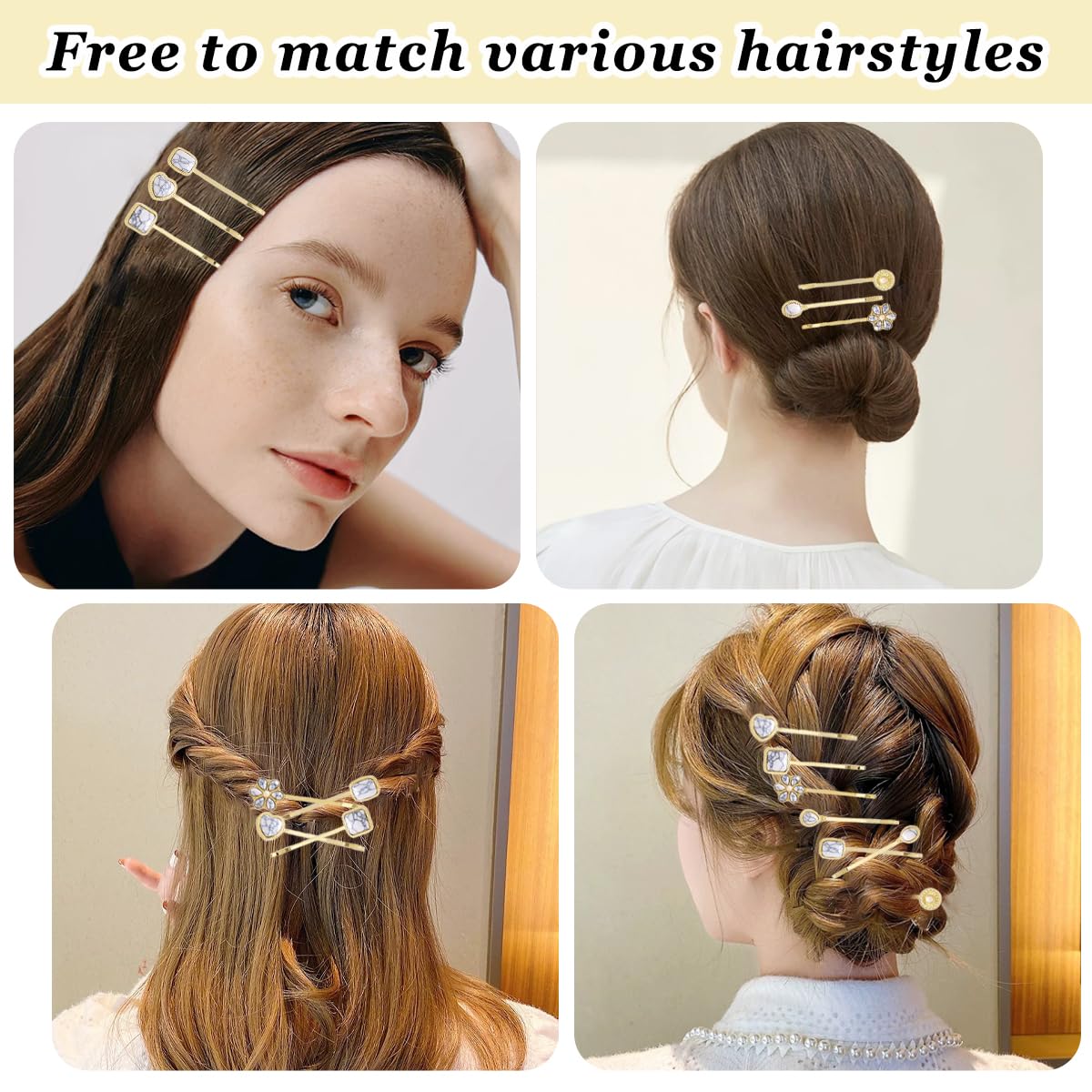 7 PCS Turquoise Retro Decorative Bobby Pins Gold Metal Hair Clips Vintage Alloy Hair Pins for Women Girls Headwear Styling Tools Barrettes Hair Accessories