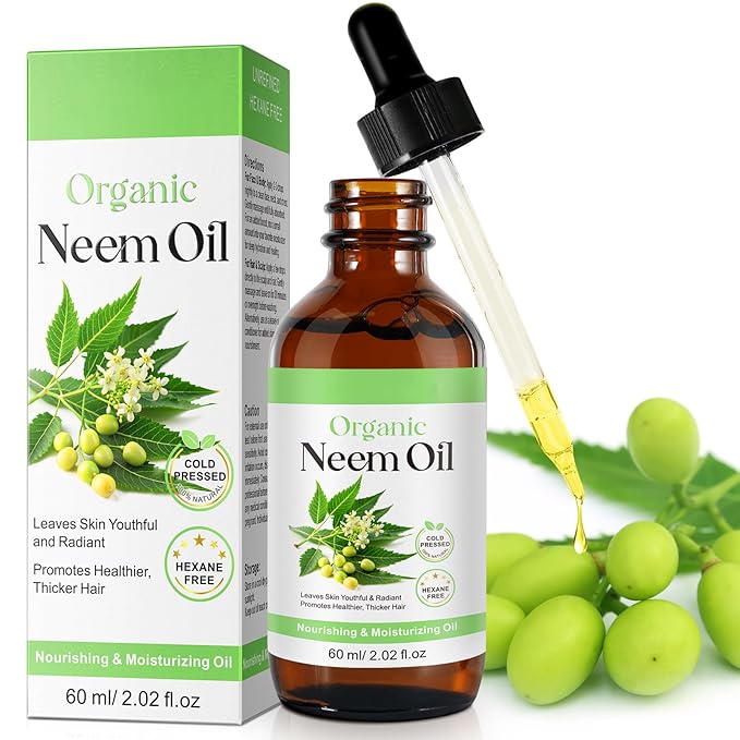 Neem Oil for Skin – 100% Natural Cold Pressed Neem Oil - for Face, Skin Care, Hair Care, Scalp Massage & Body Massage,Hair Growth, Acne, Anti-Aging Moisturizer (2.02 Fl Oz)