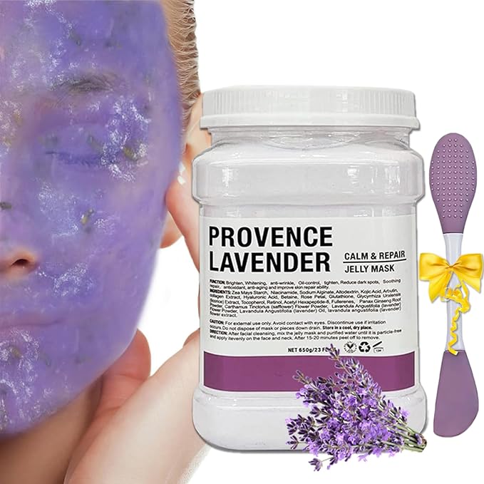 Jelly Mask Powder for Facials Care,Rose Jelly Face Mask,Lavender Jelly Face Mask,Hydrating, Brightening & Nourishing,DIY SPA Rubber Mask,with double-ended silicone brush,23 Fl Oz