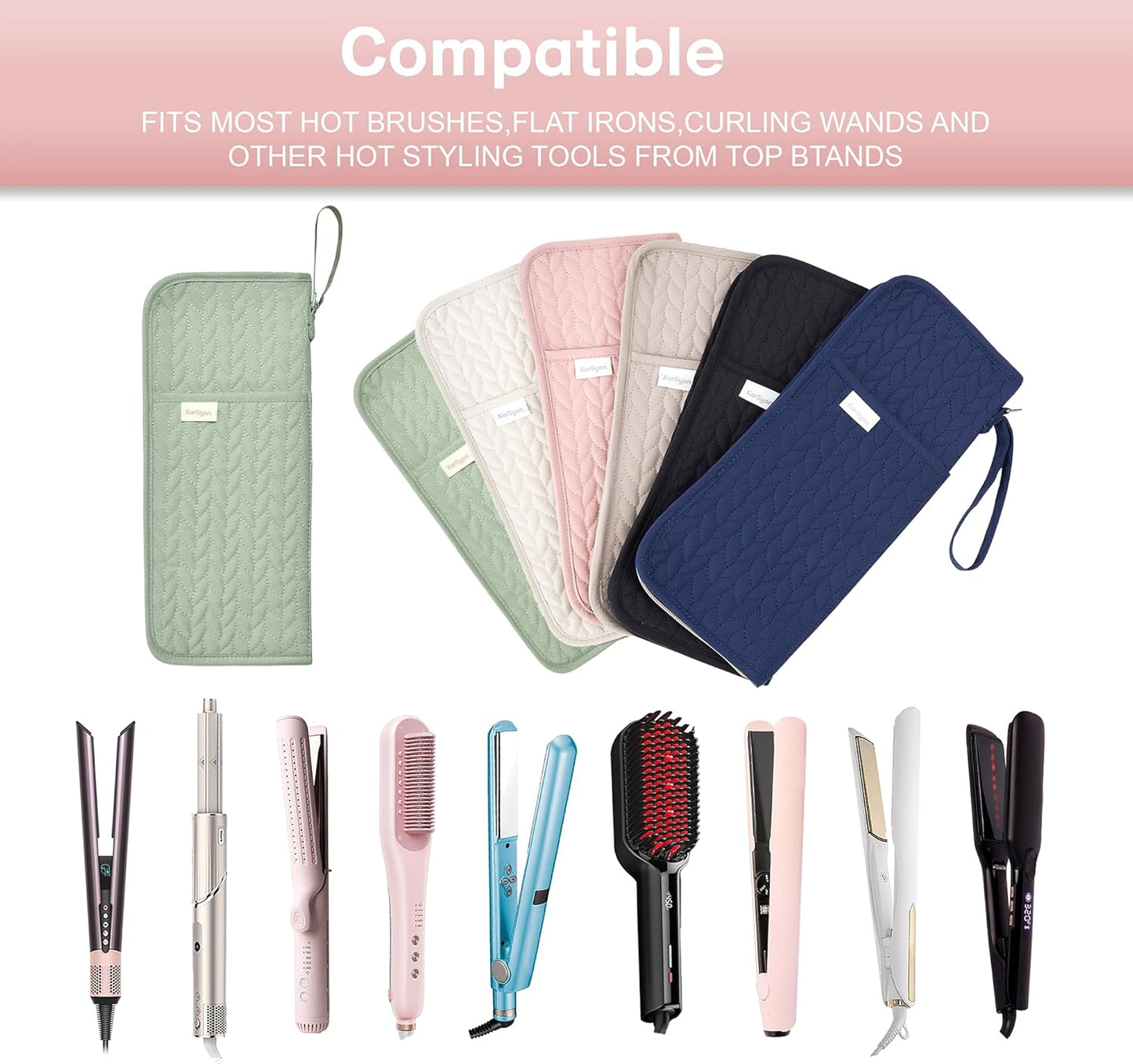 Hot Tools Organizer Heat Resistant Mat Case Hair Tools Holder Travel Bag Portable Hair Styling Tools Cover Pouch for Curling Iron,Flat Iron,Hair Straightener (Sage Green)