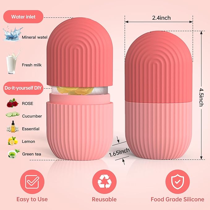 Ice Roller for Face and Eye,Ice Cube Roller Massager for Skin Women Care Tools, Naturally Conditioning De-Puff Eye Bags, Reduce Migraine Pain, Reusable Massage Silicone Ice Mold (Pink)