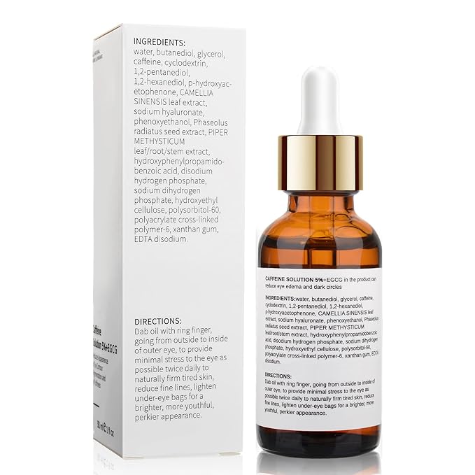 Caffeine Eye Serum with EGCG, 2 PCS 5% Caffeine Solution Reduces Pigmentation and Puffiness, Under Eye Serum for Dark Circles, Wrinkles and Fine Lines