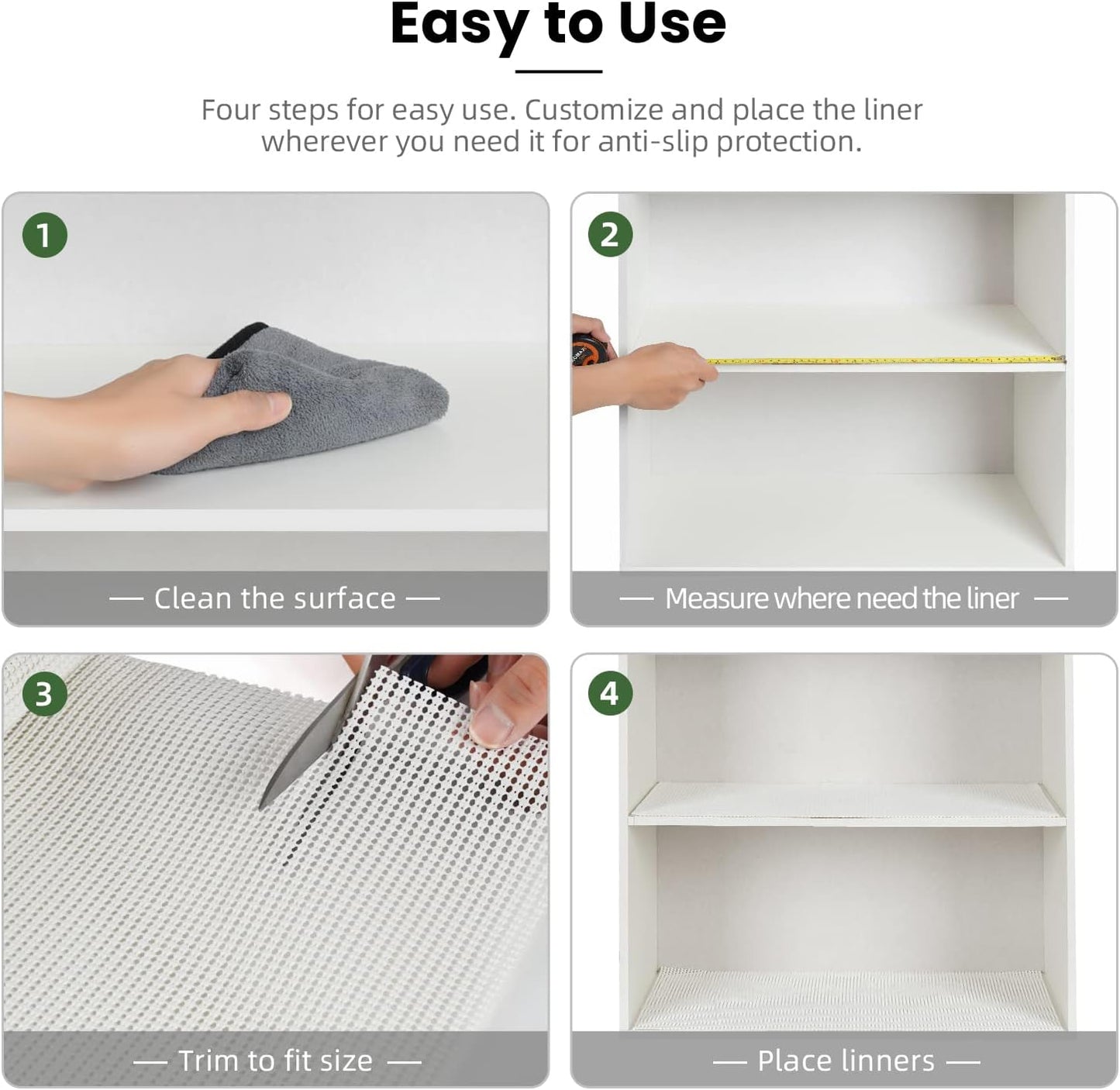 BAGAIL Drawer and Shelf Liner, 12 in X 10 Ft Non-Adhesive Shelf Liners for Kitchen Cabinets, Thick Strong Grip Liners for Desk, Shelves, Bathroom Drawers, Cabinet Protection - White