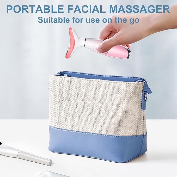 Face and Neck Massager,3 Color Facial Tool with Vibration, Rechargeable Facial Massager for Skin Care (Pink)