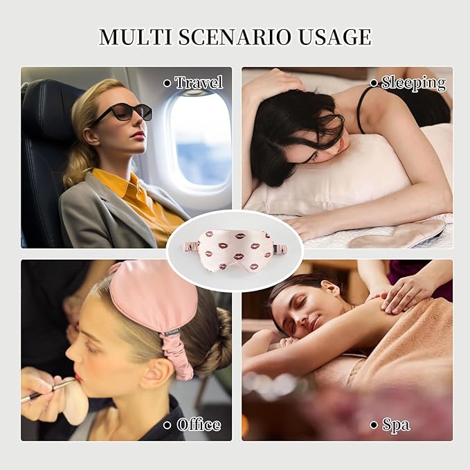 THXSILK Sleep Mask 100% 19 Momme Pure Mulberry Silk Super Smooth Cooling Decorative Sleep Eye Mask Blackout Eye Cover with Wide Head Strap, Sexy-Lip-Pink