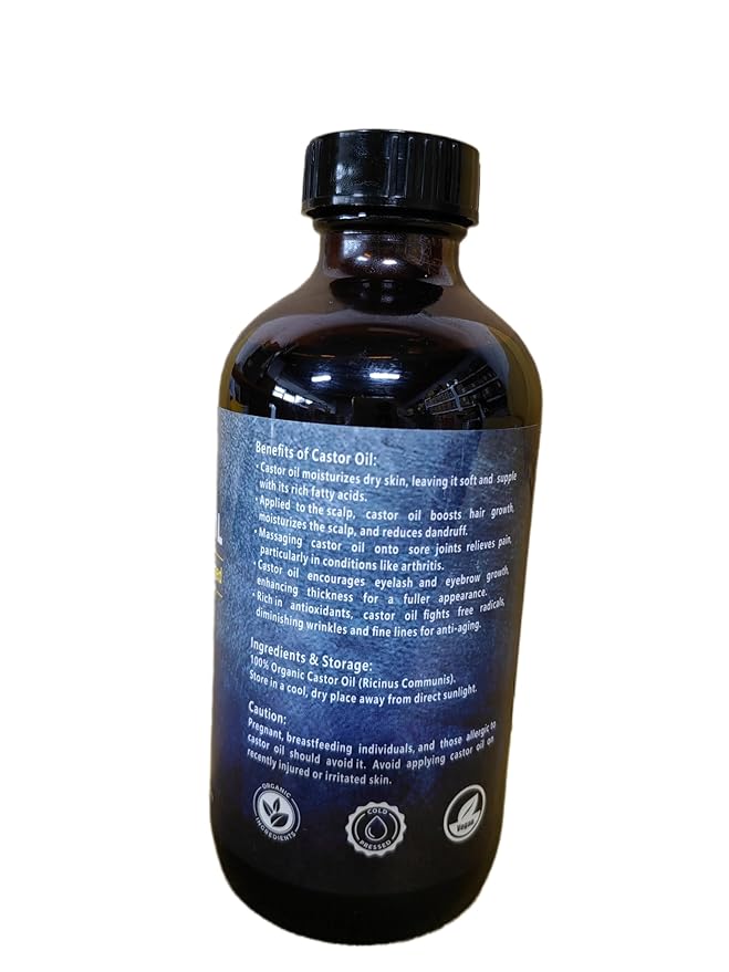 Organic Castor Oil for Face Roll On,Rollerball Castor Oil, Deep Hydration for Skin Care and Hair, Castor Oil Organic Cold Pressed Unrefined Glass Bottle 8oz with 2 Roller