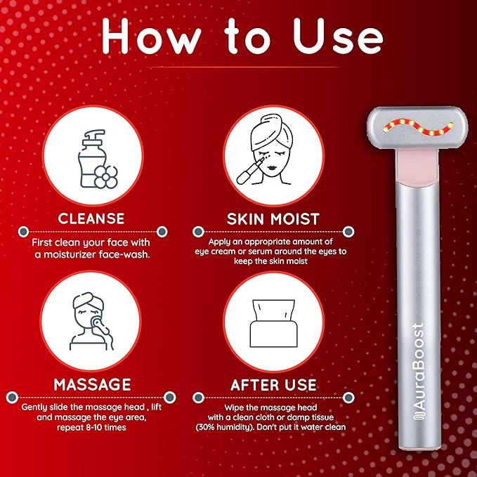 Handheld LED Red Light Therapy for Face and Neck - Vibrating Massage, Glowing Skincare Wand, Smart Sensor, Portable Facial Device, Face Therapy Wand Skin Health Tool Rejuvenation Boost