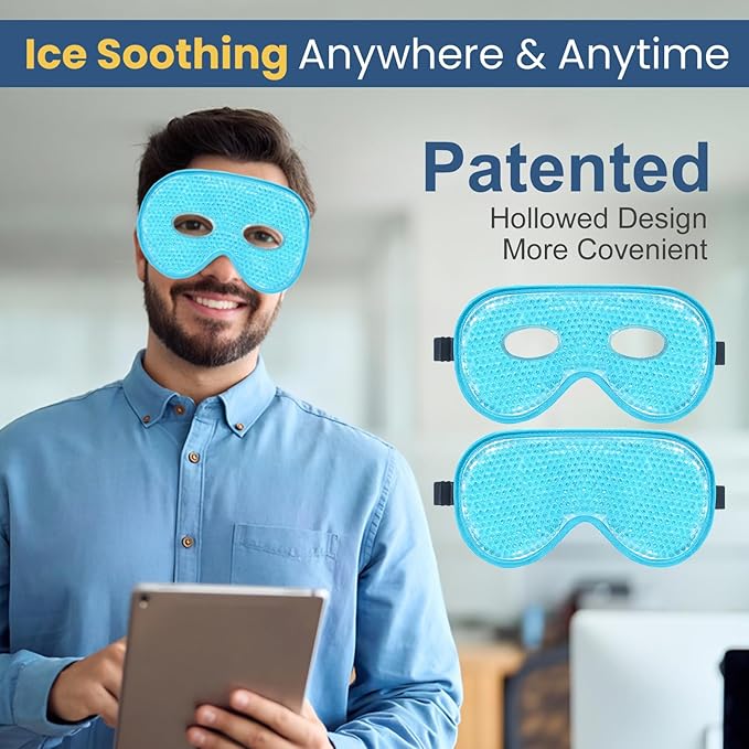 BeeVines Gel Eye Mask, 2 Pack XL Jumbo Size Cooling Ice Masks for Puffy Eyes for Men & Women, Cold & Warm Compress for Post Surgery, Puffiness, Allergies, Sinuses & Migraines