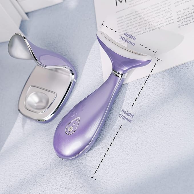 Lily Neck Face Massager Skin Rejuvenation Device (Violet) with Triple Action LED, Natural Jade Comb Head Massager Scalp Massage Comb