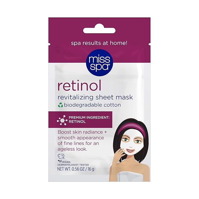 Miss Spa Anti-Aging Facial Sheet Mask, 4 Pack, Smooths Appearance of Fine Lines and Dark Spots, Hydrating and Revives Skin