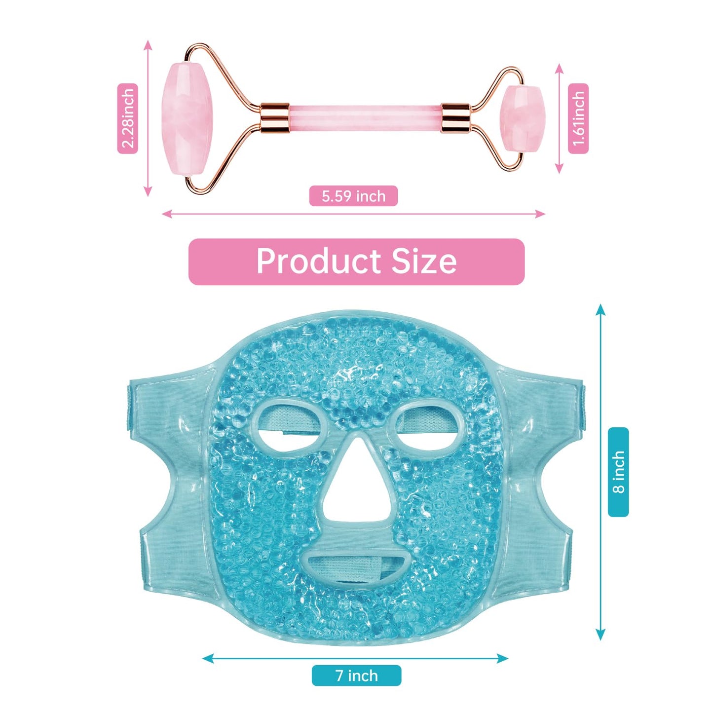 ZNÖCUETÖD Ice Face Facial Jade Roller and Ice Face Mask Cold Cooling Gel Mask Gift Set for Women Aging Wrinkles Lifting Firming Puffy Eyes, Eye Face Neck Roller Massager SPA Tools