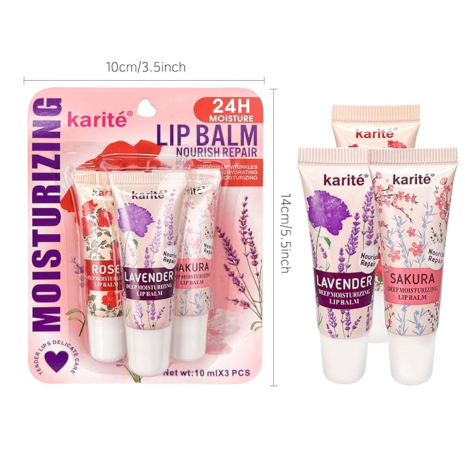 Lip Balm with Floral Fragrance - Enchanting Roses, Fragrant Lavender & Elegant Plum Blossoms - Perfect Stocking Stuffers for Women & Birthday Gifts for Women,100% natural lipstick