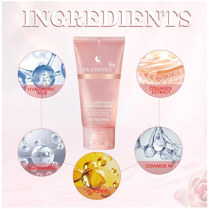 Collagen Night Wrapping Mask,Sleeping Overnight Peel off Facial Mask,Elasticity & Hydration,Hydrates and Tightens Skin,Korean Skincare for Face Glass Skin 2.65oz
