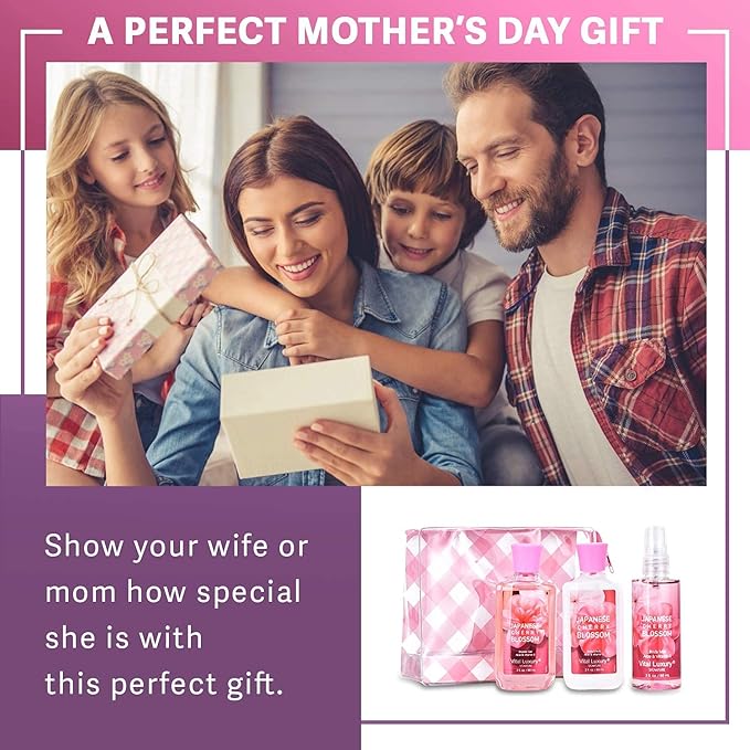 Bath & Body Care Travel Set - Home Spa Set with Body Lotion, Shower Gel and Fragrance Mist, Personal Body Care Travel Set for Birthday Christmas New Year Gifts(Japanese Cherry Blossom)
