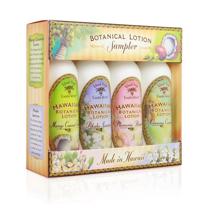 Island Soap and Candle Works Sampler Gift Set Scented Body Lotion for Men and Women - Paraben Free Body Moisturizer - Hydrating Hawaiian Skincare - Decorative Lotion Gift Box - 4 x 2 Ounce