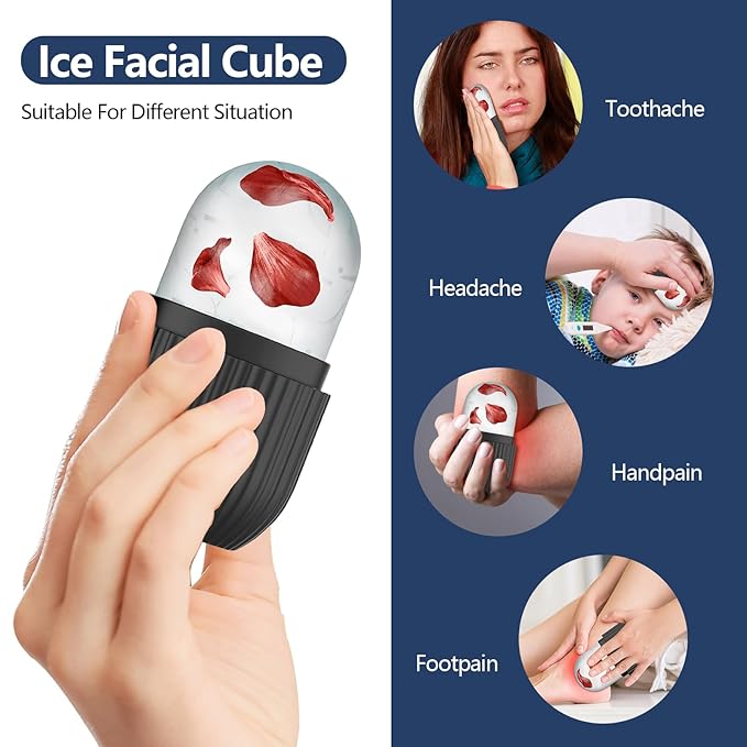 2pcs Ice Roller for Face and Eye, Silicone Ice Facial Roller Ice Holder, Face Ice Mold Skin Care, Face Icers Reusable Ice Cube Roller for Shrink Pores Anti Wrinkle Reduce Puffiness, Black Rose