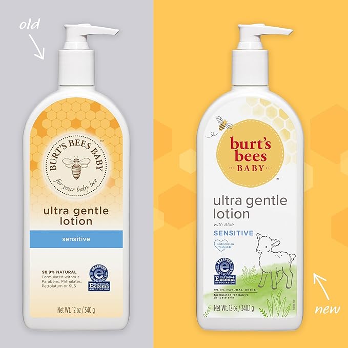 Burt's Bees Baby Ultra Gentle Lotion with Aloe for Sensitive Skin, Pediatrician Tested, 99% Natural Origin Baby Care, 12 Oz (Pack of 3)